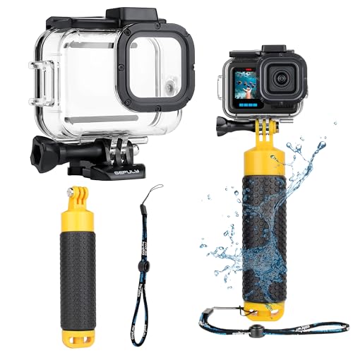 GEPULY 60M/196FT Waterproof Case for GoPro Hero 13 12 11 10 9 Black, Floating Handle Grip Pole Stick Monopod Underwater Accessories Protective Case Dive Shell