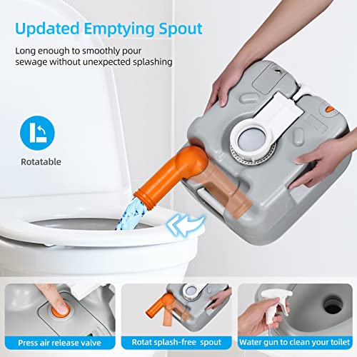 Image of YITAHOME Portable Toilet for Adults, 5.8 Gallon Camping Porta Potty with Carry Bag, Hand Sprayer, Level Indicator, Handle Pump and Leak-Proof, Indoor Outdoor Toilet for RV Travel, Boat, Hiking, Trips