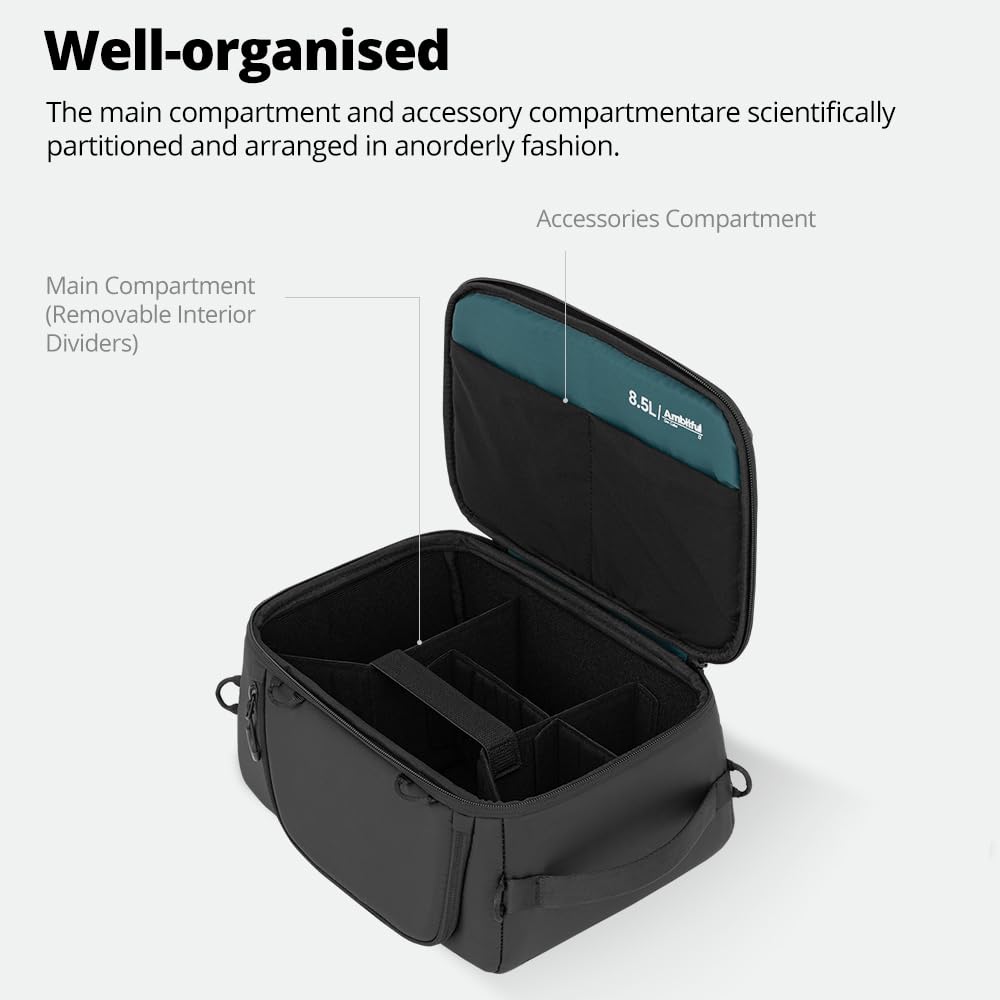 AMBITFUL Custodia impermeabile per fotocamera, con divisori fai da te, tracolla rimovibile, borsa imbottita per fotocamera DSLR SLR Mirrorless, compatibile con Canon, Nikon, Sony, nero (Om Cube-S)