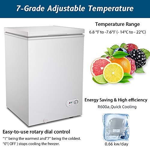 image for Kismile 3.5 Cubic Feet Chest Freezer with Removable Basket Free Standi