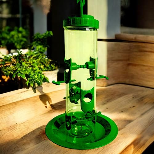 Image of Large Bird Feeder I Hanging Bird Feeder for Balcony I Outdoor Bird Food Feeder I 900 Capacity I Premium Hard Plastic Weatherproof, Attracting for Wild Birds (Green, Pack of 2 Pcs)