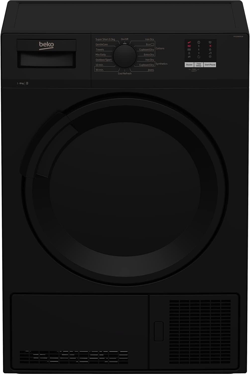 Beko DTLCE80051B Freestanding 8kg Condenser Tumble Dryer - Black