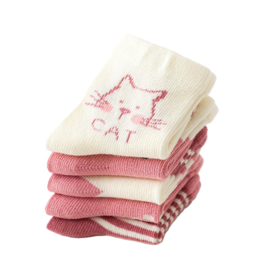 Nemo&Luna Little Cat 5 Pairs 3-5 Years、6-8Years BLoose-top aby Girls Socks3