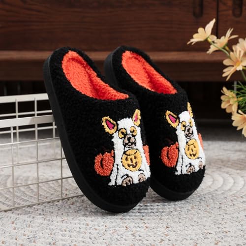 Image of Womens Mens House Slippers Retro Comfy Warm Plush Slip on Fluffy Memory Foam Home Sippers for Winter Indoor Outdoor