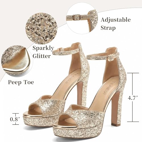 Image of TEAIEUI Pearl Platform Heels for Women, Peep Open Toe Block Heeled Sandals | 4.7 Inch Chunky High Heels, Wedding Shoes with Ankle Strap, Bridal Sandals, for Party, Prom, Evening