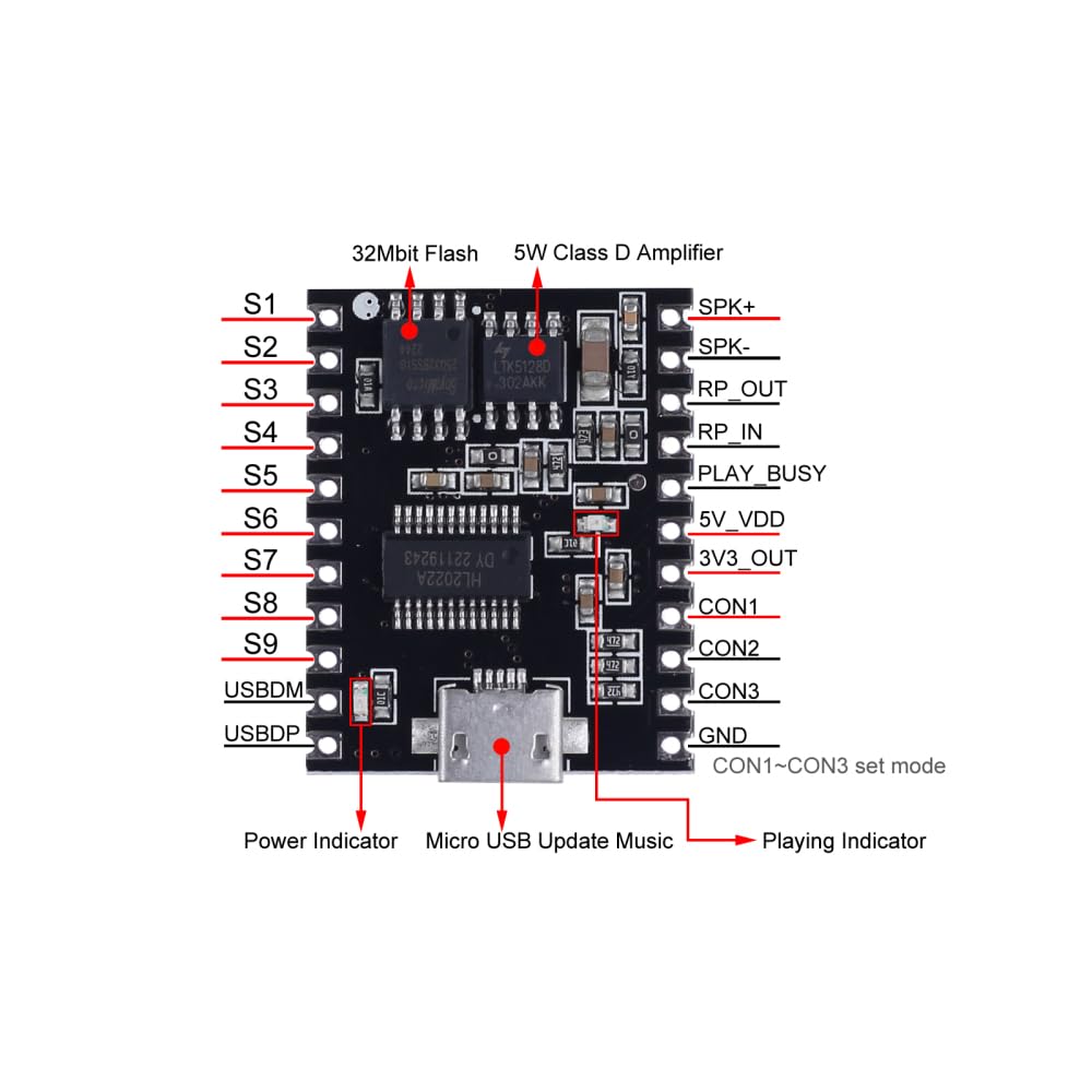 DY-SV20F Voice Playback Module,DC 3.7V-5V Voice Sound Chip Board for Music Festival Party Home Theater - Image 4