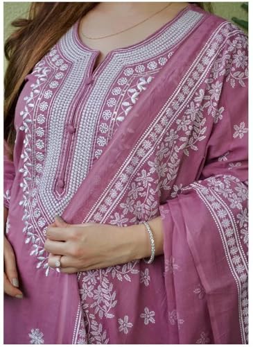 Image of Royal Export Women's Viscose Floral Embroidered Straight Kurta Pant with Dupatta Set | Kurta Sets for Women