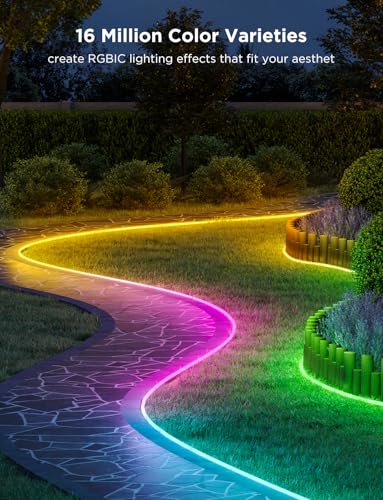Image of Govee Outdoor Neon Rope Lights, 65.6ft RGBIC IP67 Waterproof Outdoor Decorations with 64 Scene Modes, Music Sync, Flexible LED Lights, Neon Lights Work with Alexa, Google Assistant