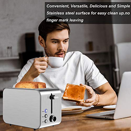 Toaster 2 Slice Best Rated Prime Stainless Steel 2 Slice Toasters 1.5in Wide Slot Toasters 7 Shade Settings Defrost/Begal/Cancel with Removable Crumb Tray for Bread, Waffles, Small Retro Evenly Quickly Toaster Silver
