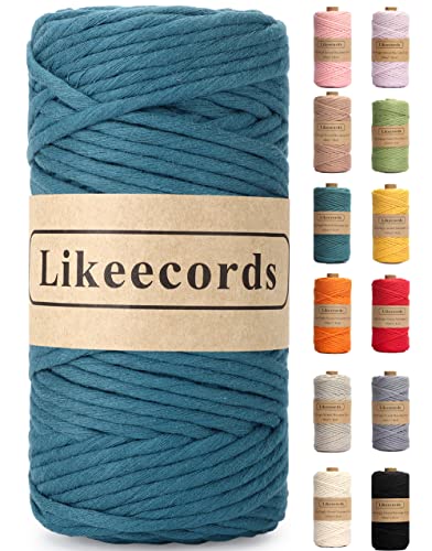 Likeecords 4mm Single Strand Macrame Cord 80m Colored Macrame Rope, Cotton Rope Macrame Yarn, Colorful Cotton Craft Cord Wall Hangings, Plant Hangers, Crafts (Lake Blue)