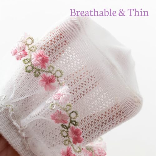 Toddler Girls Ruffle Socks Baby Set Embroidered Flowers Infant White Thin Socks 3 Pair Pack3