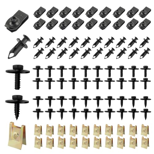Image of 100PCS Car Clips Fasten Undertray Engine Splash Shield Guard Bumper Clips,Include U Clip,Screw Clips Metal Fasteners,Bolts Car Retainer Clips,Universal Automotive Push Fasteners Kit