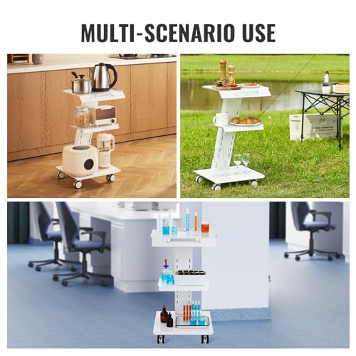 Image of VEVOR Rolling Esthetician Cart with 3 Built-in Sockets, 3-Tier Metal Medical Trolley on Swivel Wheels, Mobile Ultrasonic Tray Cart, for Lab, Clinic, Beauty and Dental, 220 lbs Weight Capacity