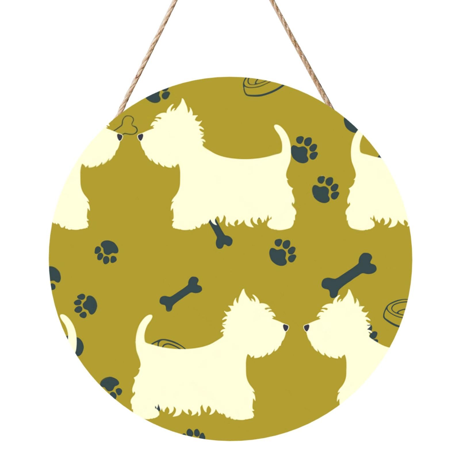 InOmak Dog Silhouette West Highland Animal West, Round Wood Panel Painting 12 in, Wall Hanging Painting For Home
