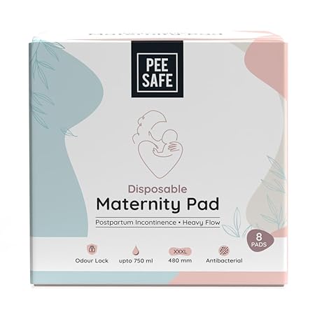 PEESAFE Maternity Pads - Pack Of 8 | Absorbs Up To 750ML Fluid, Extra Soft Surface With Elastic Sides | Best Suited for Urinary Inconsistence & Heavy Flow