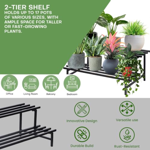 Image of Pivalo 2-Tier Rectangular Plant Stand Anti-Rust Metal Shelf Flower Pot Holder Outdoor & Indoor Planters Gamla Stands for Balcony & Living Room Home Decor (Set of 1, Black)