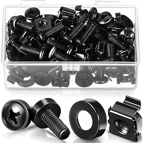 50 Pack M6 x 16 mm Rack Mount Cage Nuts, Screws and Washers Stainless Steel Black Server Rack Screws Square Insert Nuts for Audio Server Console Mounting Routers, Shelves, Enclosures, Cabinets Cover