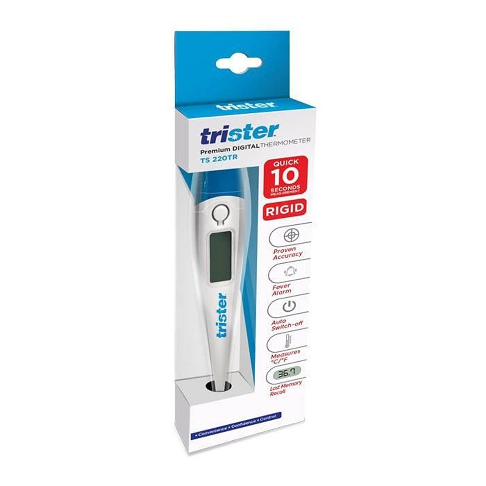 Digital Thermometer 10‑Sec Rigid Tip TS‑220TR - Fast Oral/Underarm/Rectal Readings, Fever Alarm, Auto‑Off, °C/°F Display, Last Reading Memory