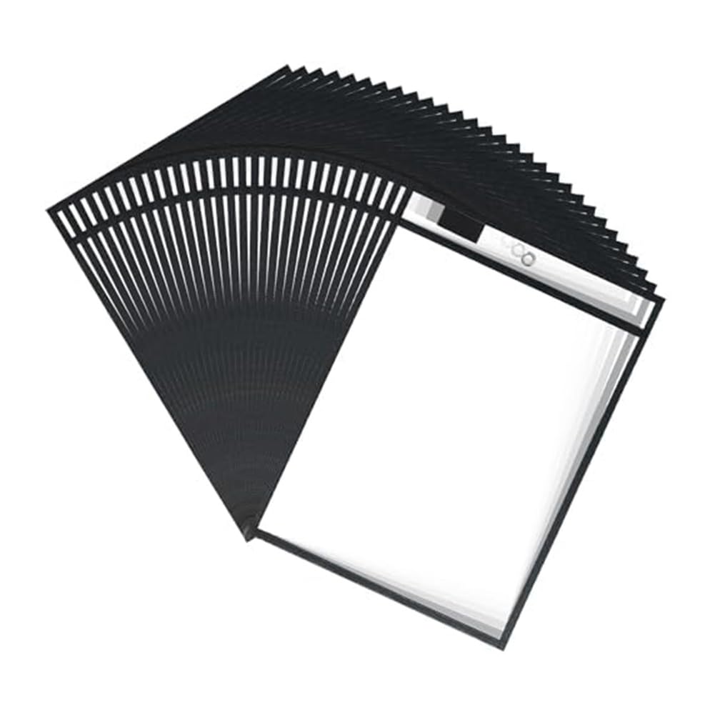 Acfthepiey 30PCS Job Ticket Holders Dry Erase Pockets 10x14Inch,Black,Reusable Plastic Sleeves for Paper
