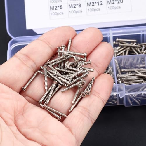 Xujinsongg Tornillos autorroscantes M2 de cabeza plana, surtido de 800 piezas miniatura 5