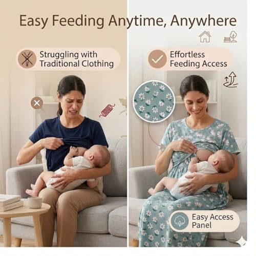 Image of Zero Clothing Feeding Dress for New Moms Casual Loungewear Ankle Length | Cotton Maternity Nighty | Zipless Feeding Dresses for Women | Pregnancy & Nursing Wear