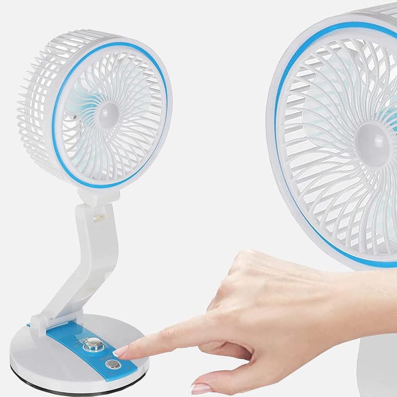 Image of Rechargeable Portable Table Fan with LED Light | High Speed USB Desk Fan with 2 Speed Modes | Foldable Tabletop Fan for Home, Office, Kitchen & Emergency Power Backup (Style 10) (Multicolor)