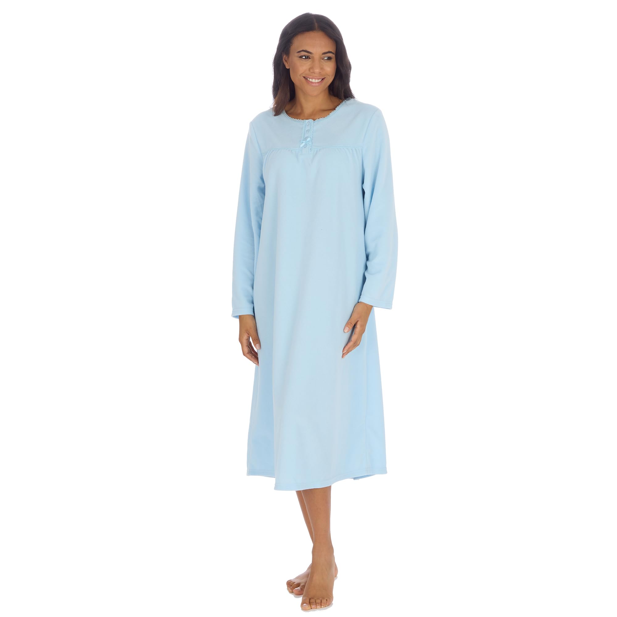 Insignia Women's Blue Long Sleeve Winter Warm Nighties Nightdress Plain Fleece (, 18-20)