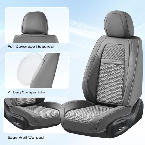 Image of Coverado Leather Seat Covers Front, 2-Pack Universal for Cars, Waterproof Luxury Leatherette Cushions, Auto Protectors, Fit for Most Vehicles - Gray
