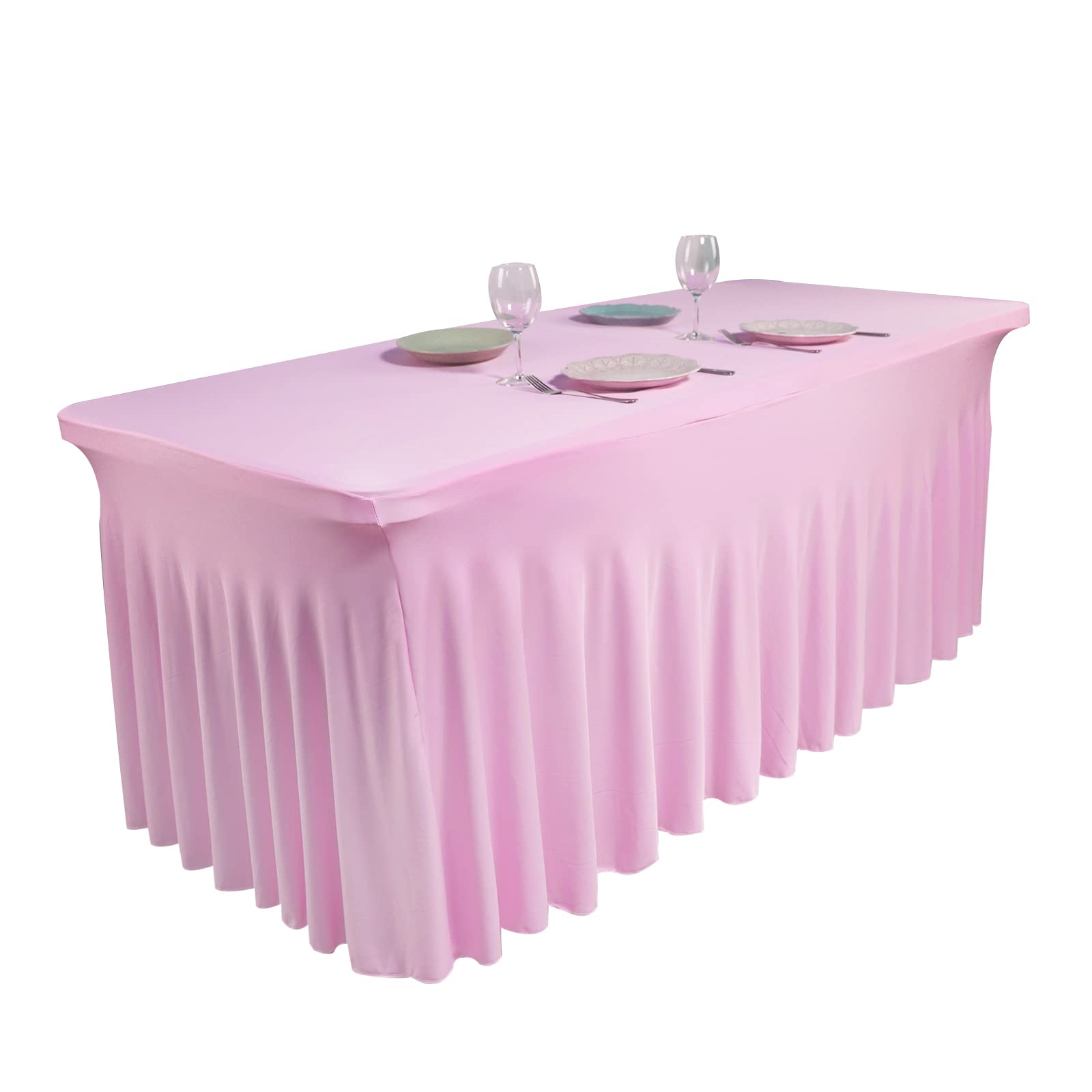 SUNTQ Table Skirt for Rectangle Tables 6ft, Fitted Table Cover for 6 foot table, Table Cloth for 6 ft Table with Skirt, Wrinkle Resistant Spandex Table Skirt and Table Cloths for Parties