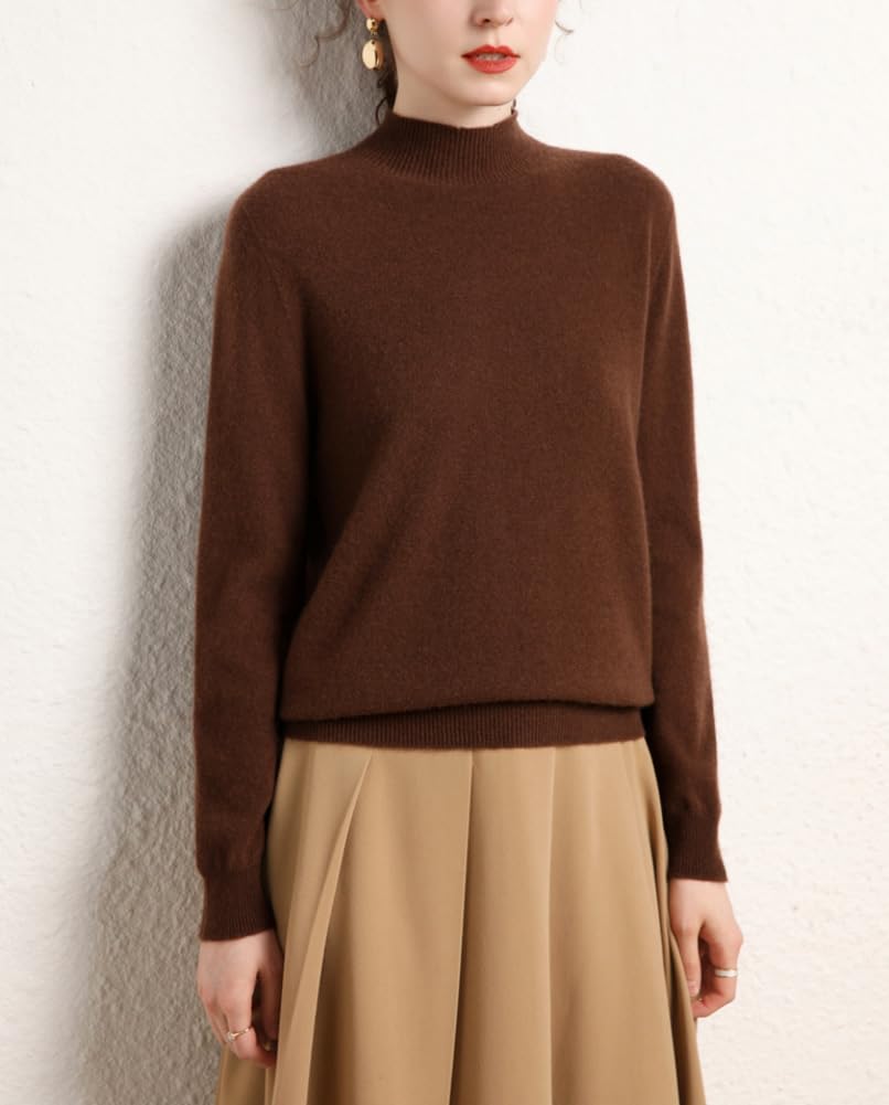 E-girl Maglione da donna 95% cashmere con colletto alto, a maniche lunghe, in lana cashmere, tinta unita, rilassato, sottile, MZ2221