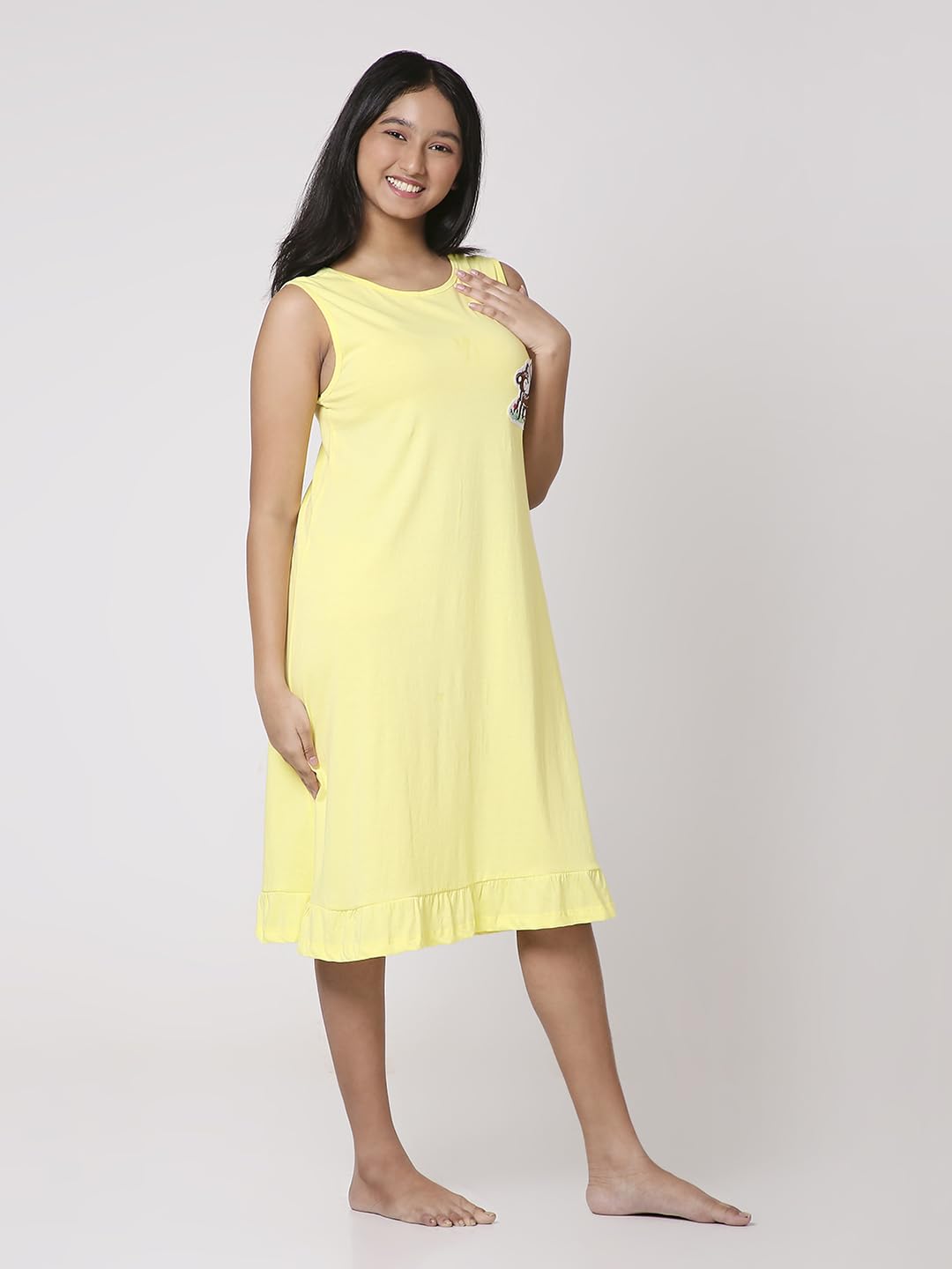 TotzTouch Premium Girls Night Dress | Night wear | Sleepwear Frock Cotton Age Baby Girl 1 Year to Teen Girls 15 Years (Pack of 1, 2 and 3) Non irritating Patch Embroidery Pink, Yellow, Purple - Image 3 thumbnail