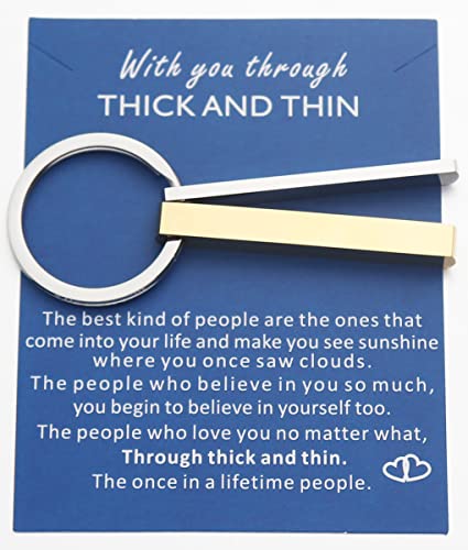 Ankiyabe Through Thick And Thin Keychain Friendship Best Friend Gift Couples Keyring Sisters Bridesmaid Tribe Bff Gift (Gold Thick And Silver Thin) #TOP1