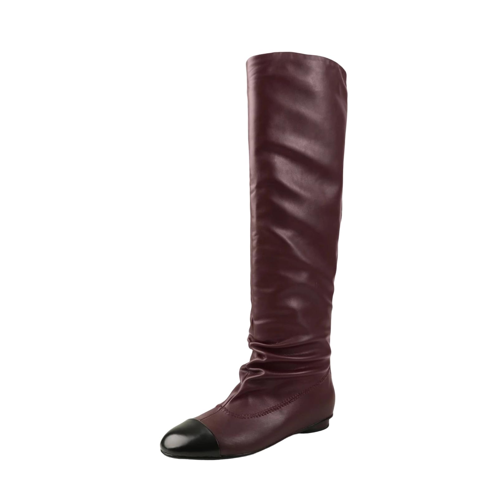 Alloaone Womens Genuine Leather Knee High Riding Boots Round Toe Low Square Heel Slip On Design For Classic