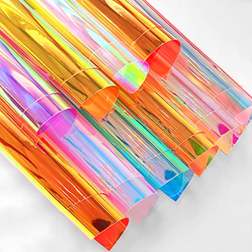 XHT 10 Pcs Holographic Clear PVC Vinyl A4 Iridescent Waterproof Mirrored Foil Laser Film for DIY Applique Crafts