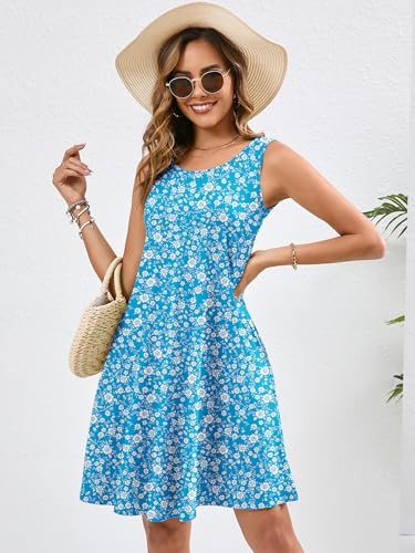 Image of Heymoments Women's Summer Dresses Sleeveless Casual Fashion Loose Swing Button Down Beach Dress with Pockets