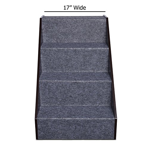 Arf Pets Wood Dog Stairs, 4 Levels Height Adjustment Wide Pet Steps for Dogs and Cats, Foldable