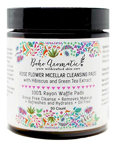 BOHO AROMATIC | Rose Flower Micellar Cleansing Pads | Vegan Micellar Cleansing Wipes for Face | Removes Dirt & Makeup |