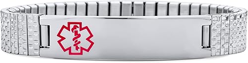 Bling Jewelry Pulsera unisex personalizada de identificación médica de identificación médica para mujeres y adolescentes, acero inoxidable,