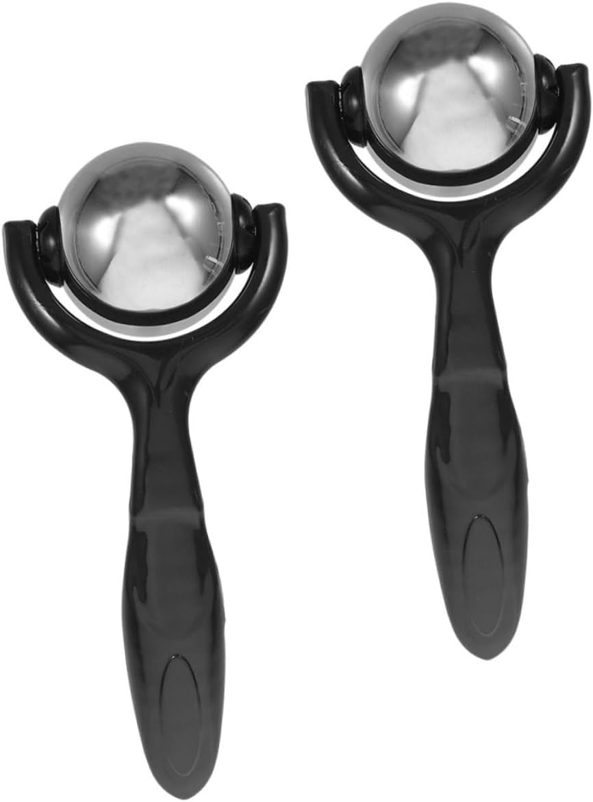 VALICLUD 2pcs Muscle Massage Roller Balls with Stainless Steel Manual Handheld Massager for Fitness and Deep Tissue Therapy, Portable Black Massage Balls Set for Back, Neck, Shoulders,