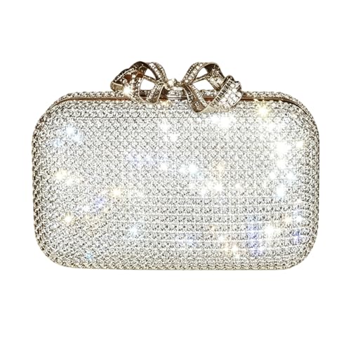 Bolso de mano para banquete de cristal brillante para mujer, cierre de lazo, bolso de hombro con purpurina, gran capacidad, bolso de mano de lujo con diamantes de imitación, para compras diarias