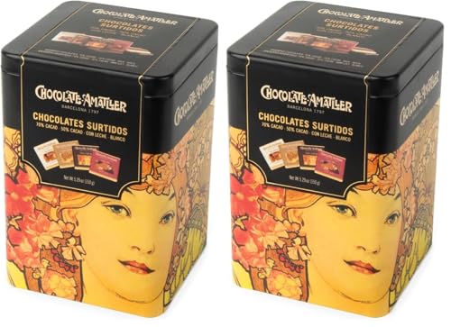 Lata de mini chocolatinas variadas para regalar, 4 sabores, 150g | Chocolate Amatller (Paquete de 2)