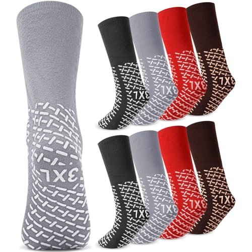 Image of Simlakey 8 Pair Extra Width Hospital Sock for Men with Grip, 3 XL Winter Non Slip Warm for Diabetic Patient Elderly Nurse(Dark Gray, Light Gray, Dark Red, Brown)