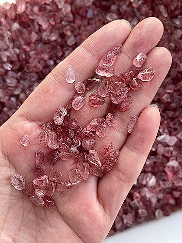 Image of GAF TREASURES 2 oz Lot Natural Semi Tumbled Gemstone Chips, Crushed Mini Crystals, Undrilled Crystal Chips (Strawberry)