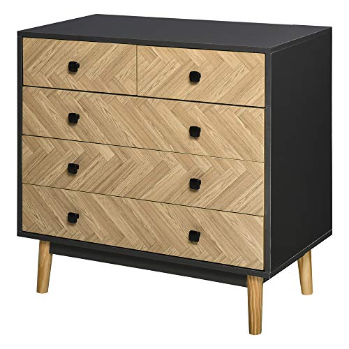 HOMCOM Arcón de 5 cajones Diseño gráfico escandinavo dim. 80L x 40W x 80H cm Tablero de partículas Roble claro gris oscuro