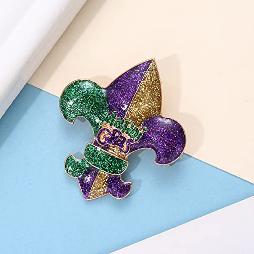 Image of Mardi Gras Brooch MARDI GRAS Glitter Brooch Mask Crown Fleur De Lis Brooch Pin Sparkly Holiday Jewelry for Women Girls Gift Fat Tuesday Celebrations