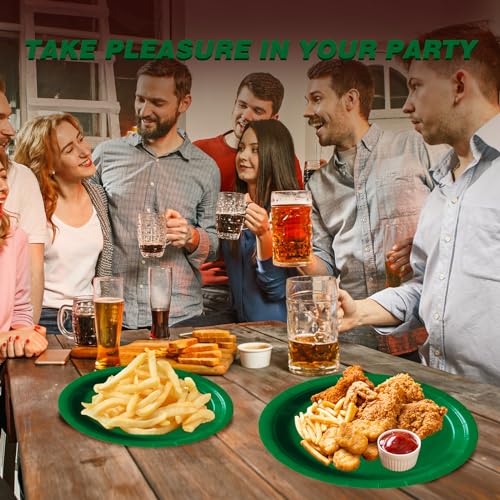 Image of Green Disposable Paper Plates, 9 Inch Dinner Party Plates, 50 Count Bulk | Colored and Sturdy Durable Party Plates, for Birthday, Halloween, Christmas, Baby & Bridal showers, BBQ