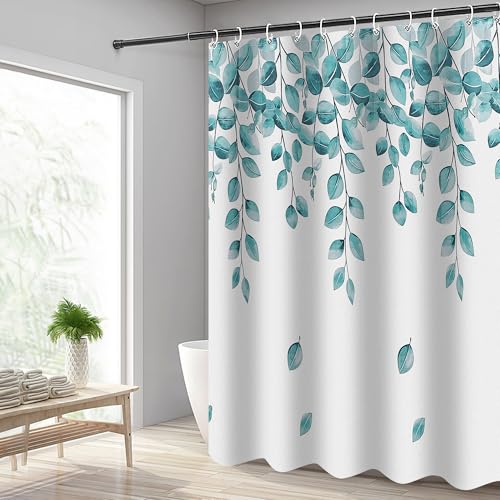 Hoomtaook Cortina de Ducha 240x200cm, Cortina Ducha Impermeable Poliéster Lavable con 12 x Ganchos, Cortina Baño con Dobladillo Ponderado, Hojas Verde