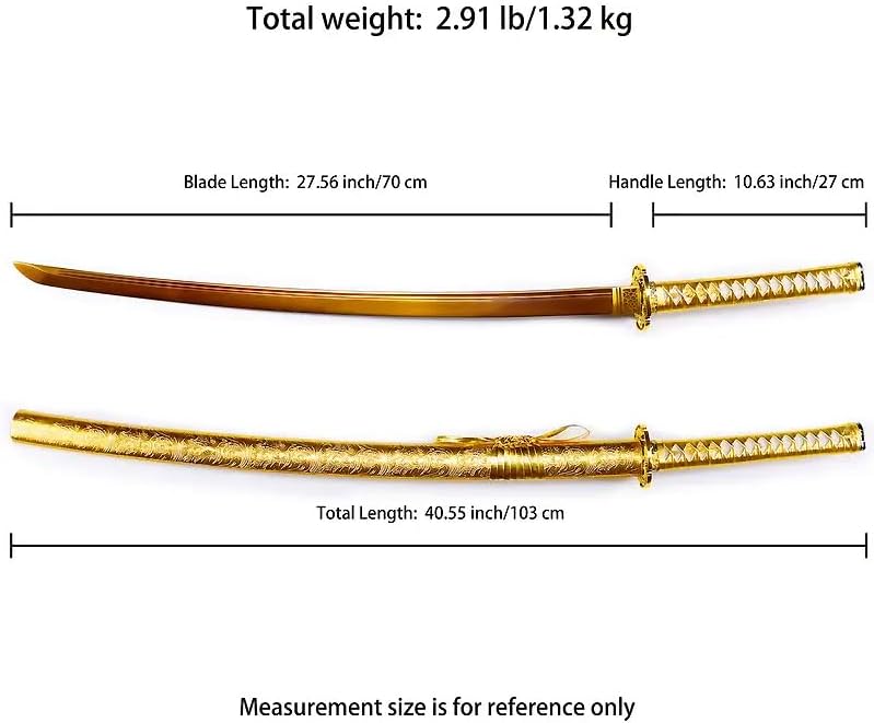 Miniatura 6 de Katana de dragón de oro hecha a mano de acero de alto carbono, espada samurái japonesa de espiga completa, espada realmente afilada lista