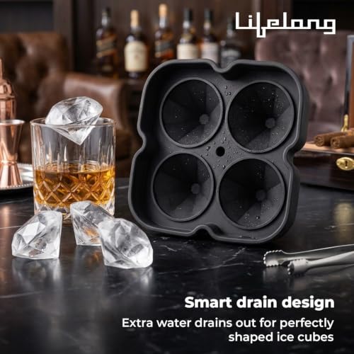Image of Lifelong Ice Cube Tray - Set of 3 | Silicone Ice Moulds for Freezer | Square, Round & Diamond | Food-Grade, Leakproof, Easy Release | Large Cubes for Cocktails, Yogurt, Ice Cream(-30C to 280C)