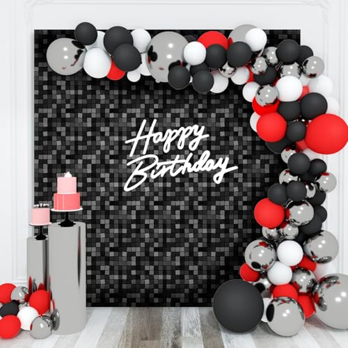 Image of Shimmer Wall Backdrop Black Square Sequin Wall Panel Backdrop Decor for Wedding, Anniversary, Birthday, Party, 36 Panels
